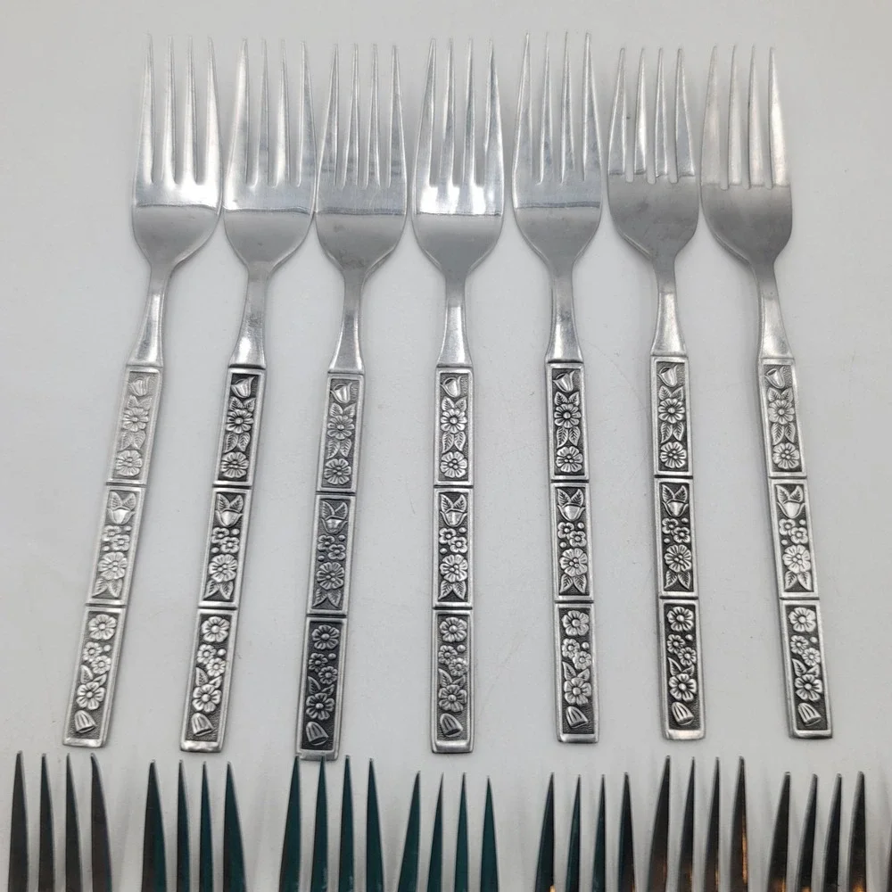 15pc Spring Fever Northland Oneida Stainless Steel Fork Set Floral Pattern
